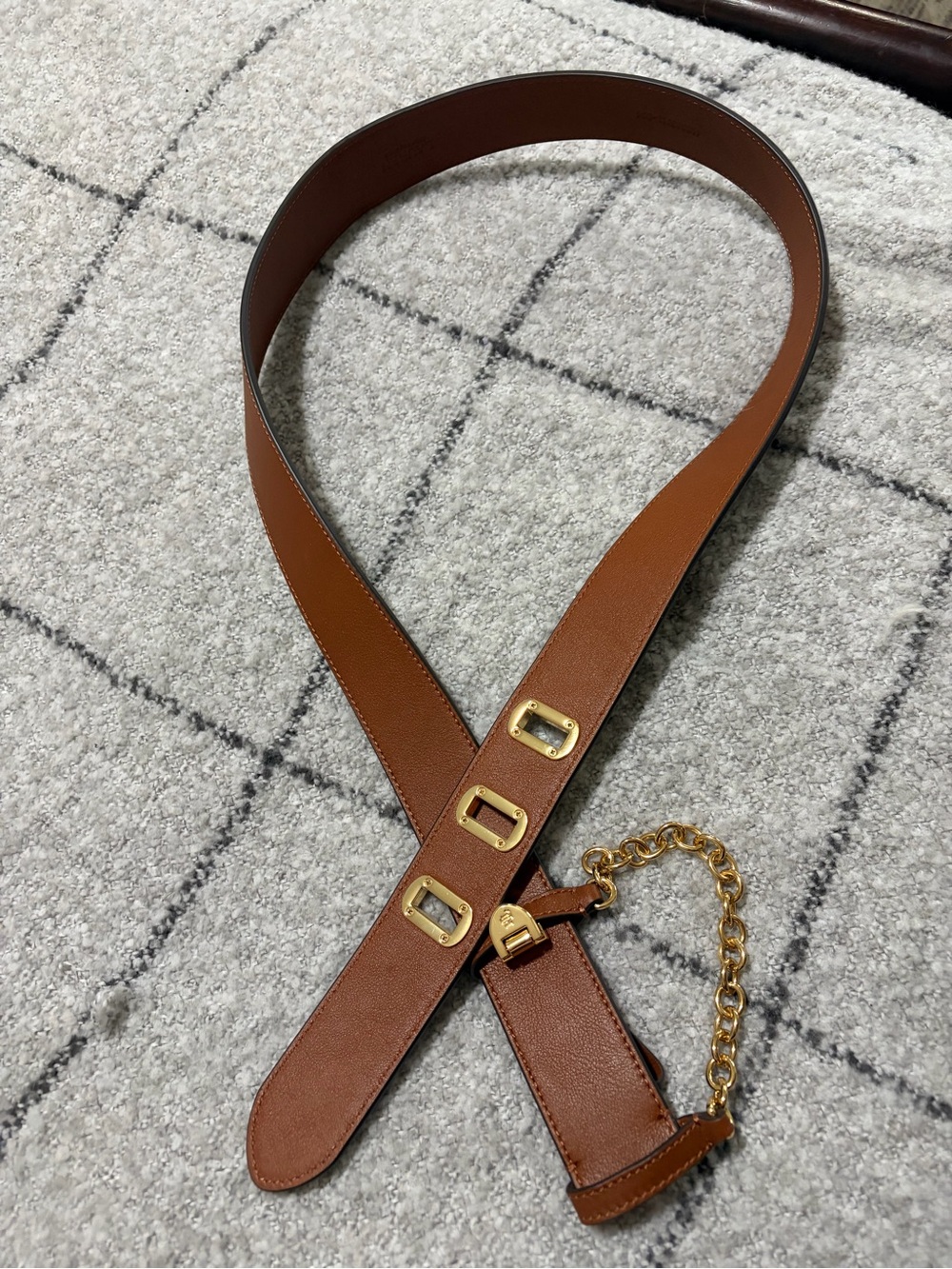 Lauren Ralph Lauren Cognac Leather Chain Belt with Gold Hardware NWOT. - Picture 2 of 8